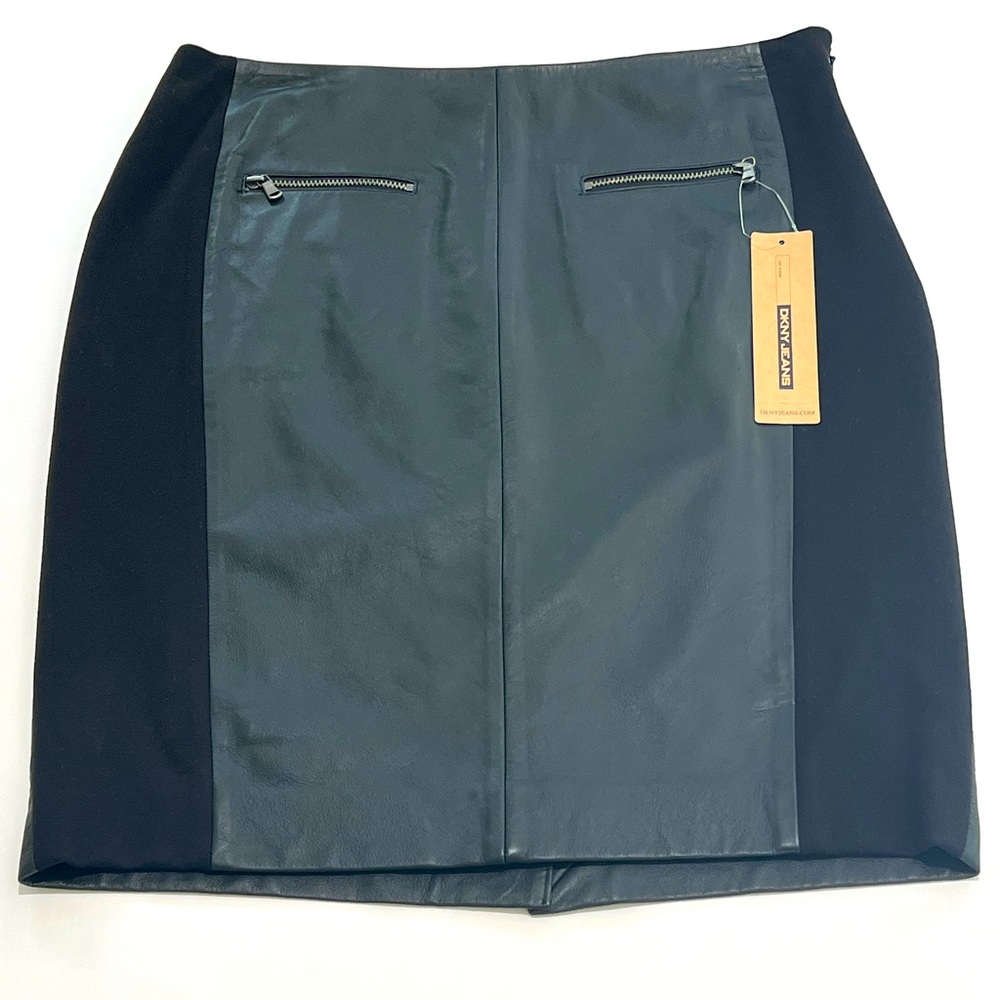 DKNY Contrast Leather Pencil Skirt